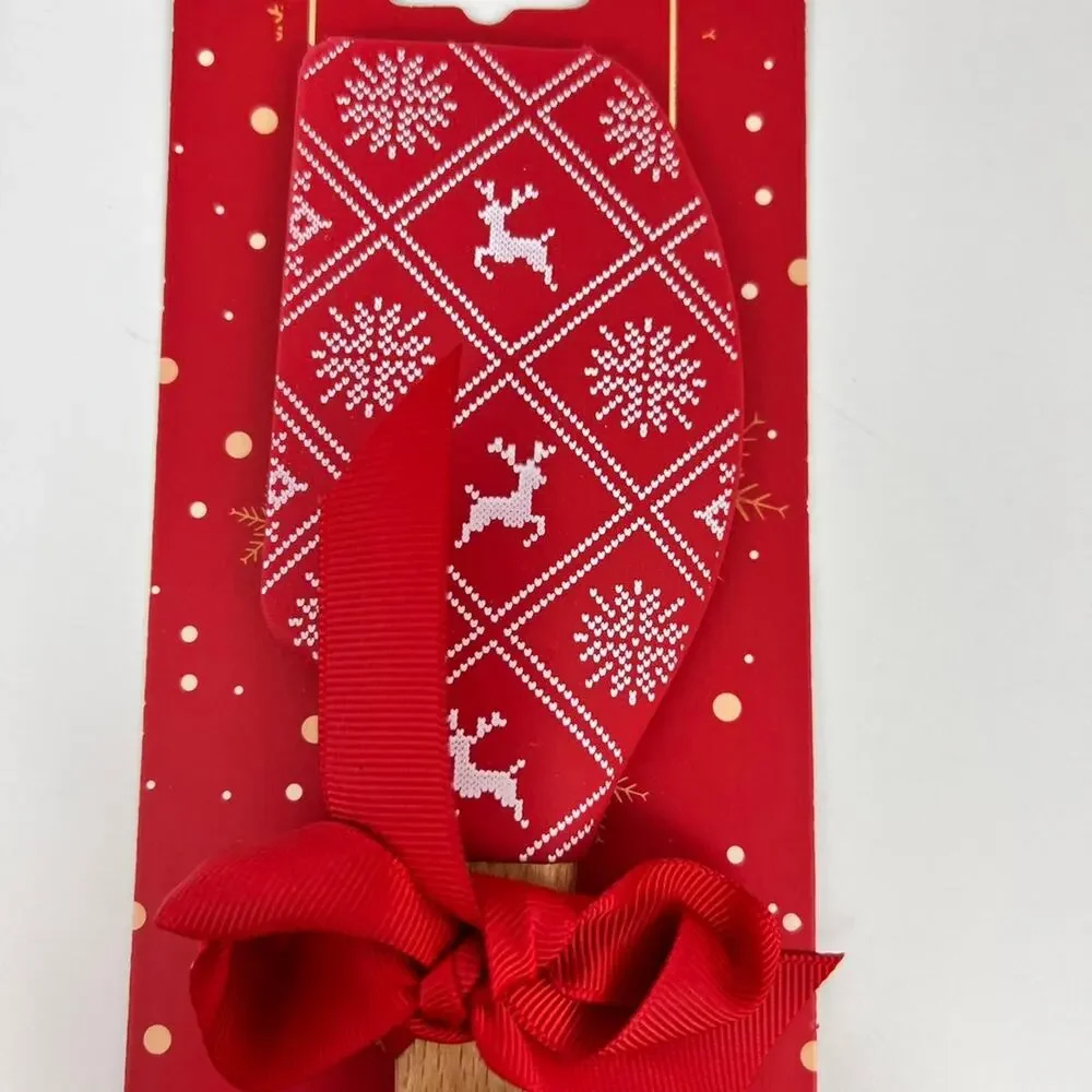 Christmas Themed Red and White Reindeer Spatula and Cookie Cutter Set